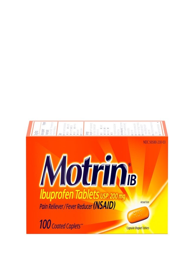 Motrin IB, Ibuprofen 200mg Tablets, NSAID Pain Reliever & Fever Reducer for Headache, Backache, Muscular Aches, & Menstrual Cramps, Over-The-Counter Pain Relief Medicine, 100 ct - Image 1